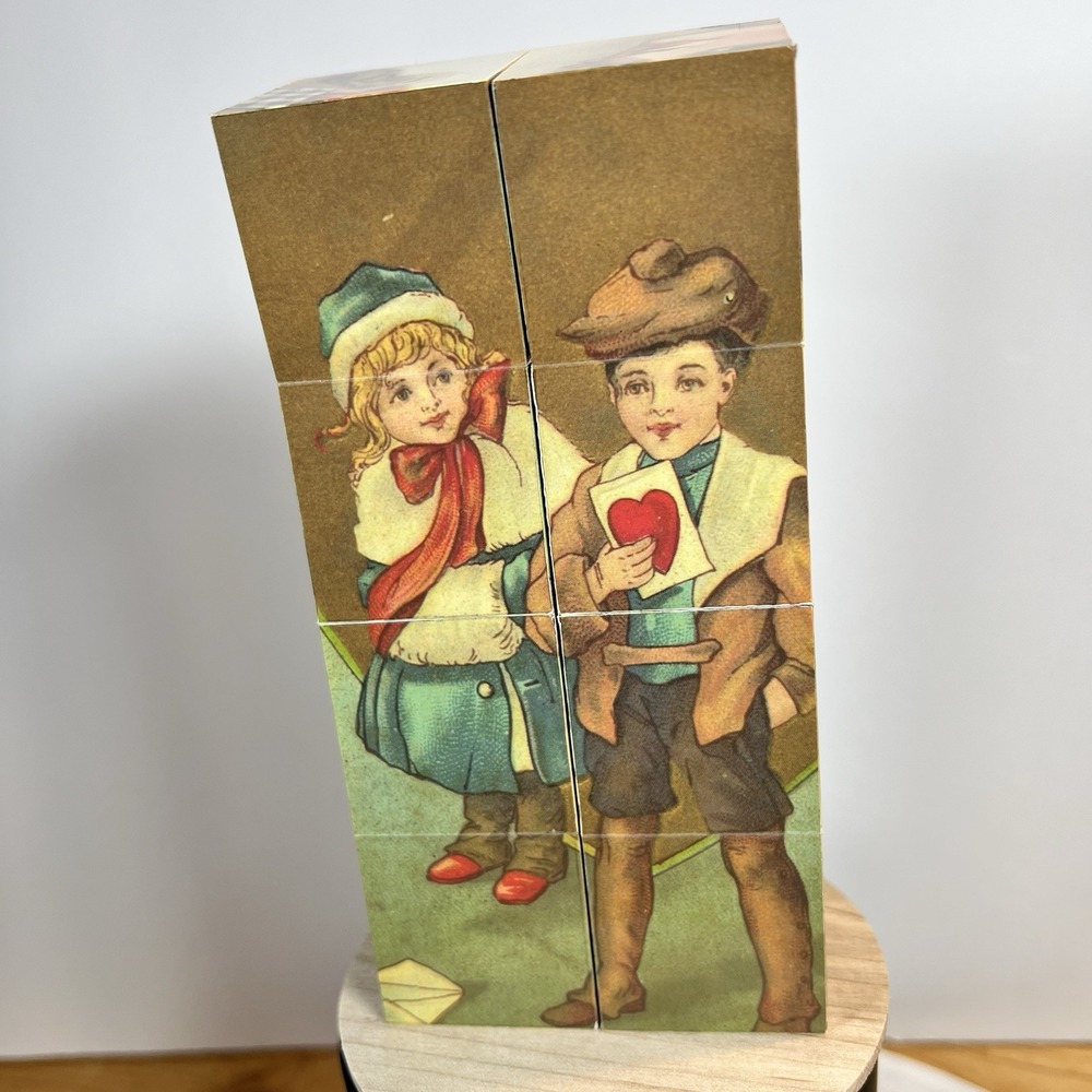 Vintage Wooden Block Puzzle Taiwan ROC Kewpie Cupid Victorian Art 6 Piece Set - Picture 6 of 7